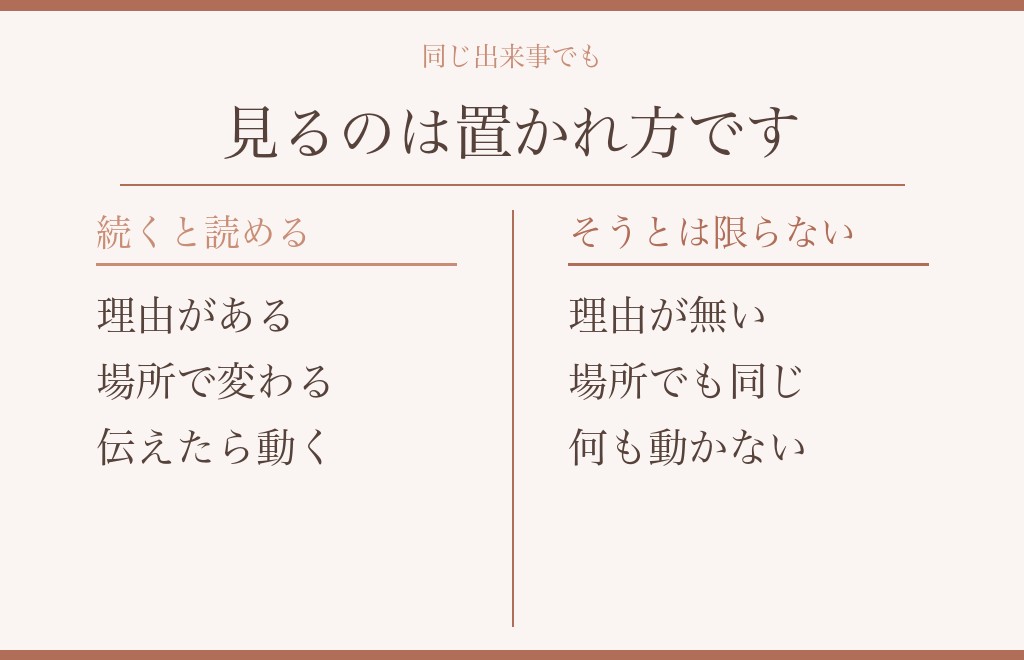 同じ「手を繋がない」を、両方の読み方で並べる